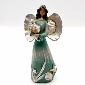 Angel Figurine with Seashell Accents - Sea Green Blue Seahorse